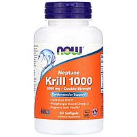 Крилевый Жир 1000мг, Neptune Krill 1000, Double Strength, Now Foods, 60 желатиновых капсул