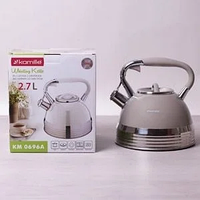 Чайник 2.7 л БЕЖЕВИЙ БІЛИЙ  з нержавіючої сталі зі свистком і ручкою з покриттям soft-touch KM-0696AN