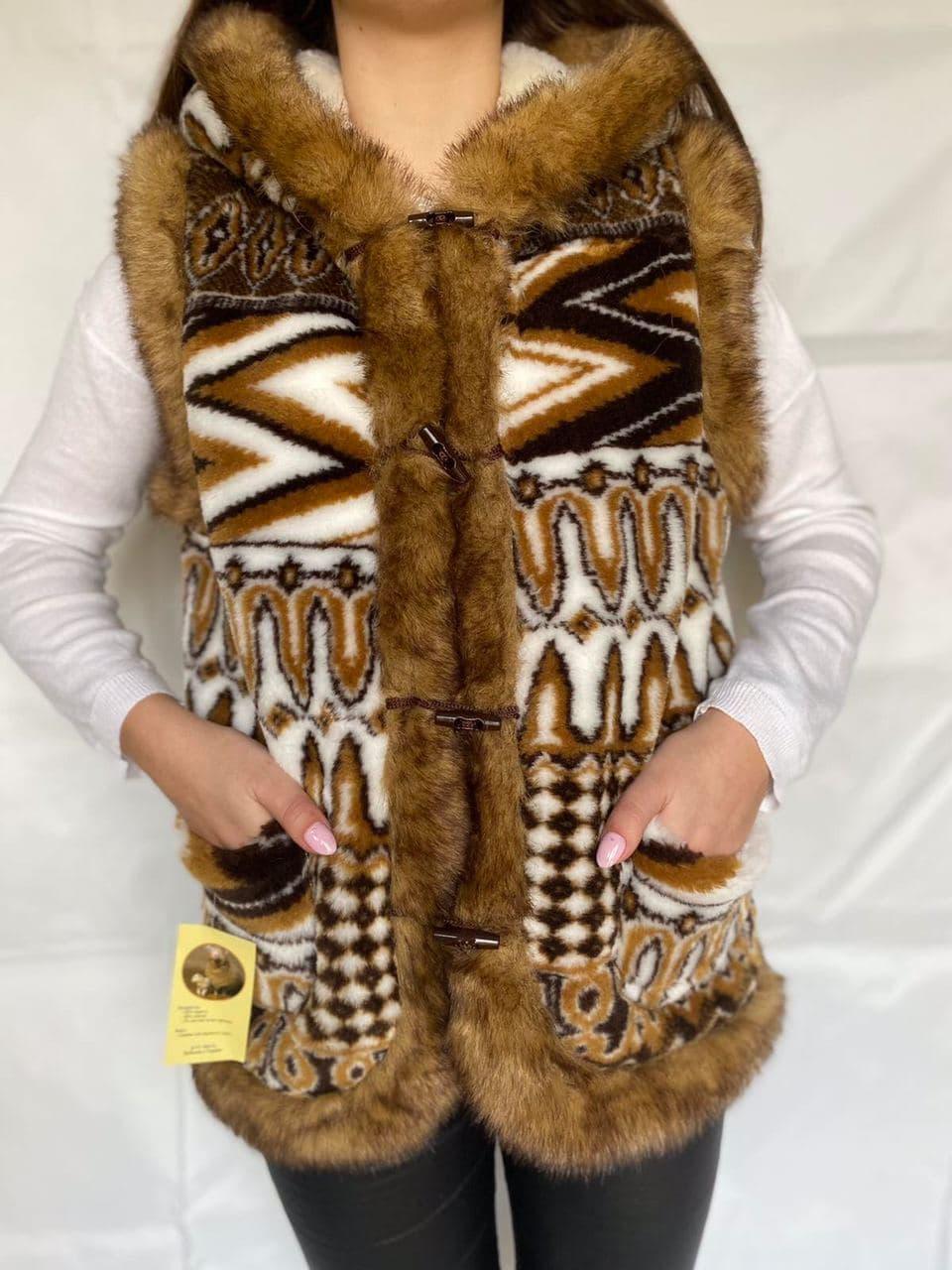 Жилетка з овечої вовни, жилет з овчини, безрукавка з овечої вовни, розміри  44-58, фото 1