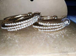 Сережки кільця зі стразами позолота