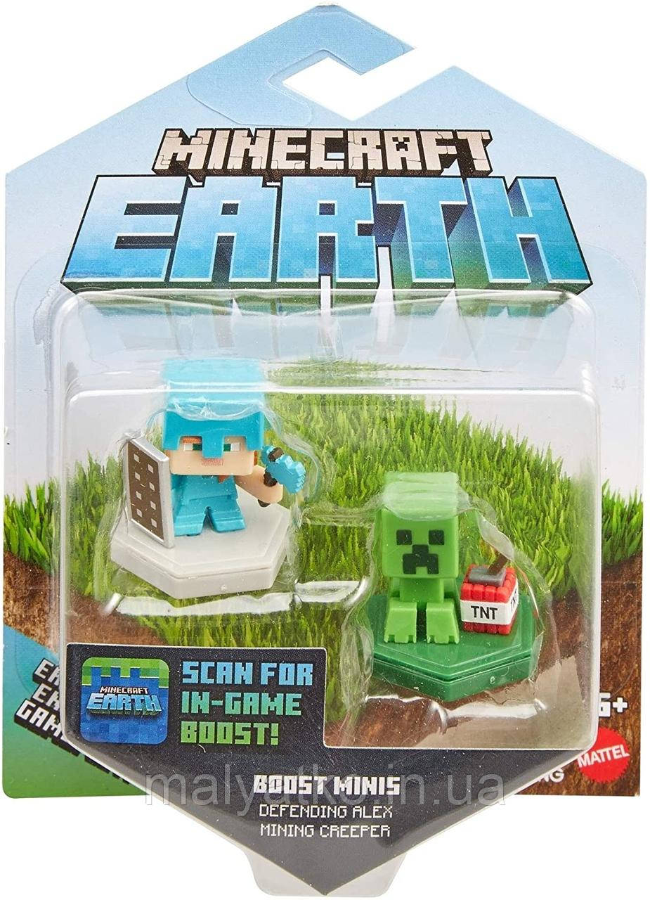 Набір Фігурок міні Майнкрафт Алекс і Кріпер Minecraft Mattel Earth Boost mini Alex Creeper