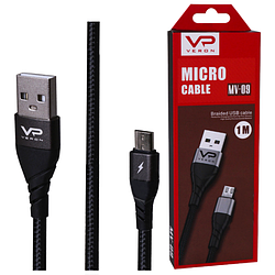 Кабель Micro USB "Veron MV09" 1м плетений дріт, чорний