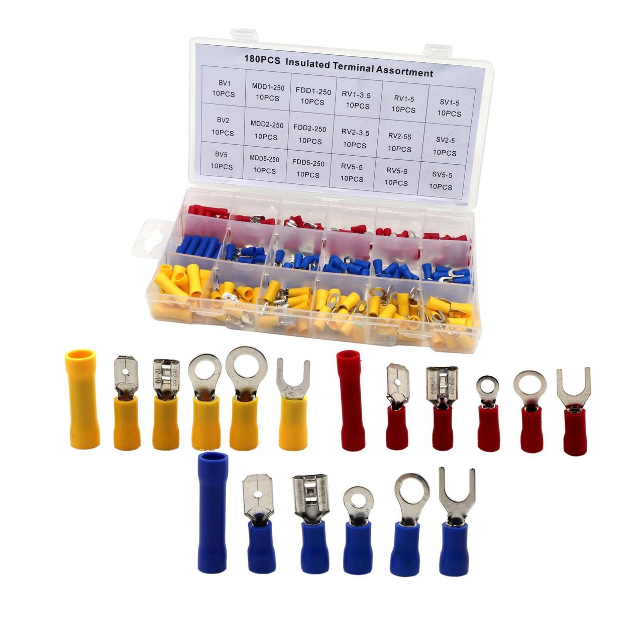 Набір клем із ізоляцією 180 шт. (18 видів клем) в одному наборі., фото 1