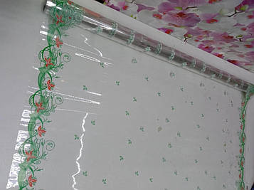 Плівка для упаковки подарунків для квітів 1 метр прозора зелені листя на 100 на 80 см