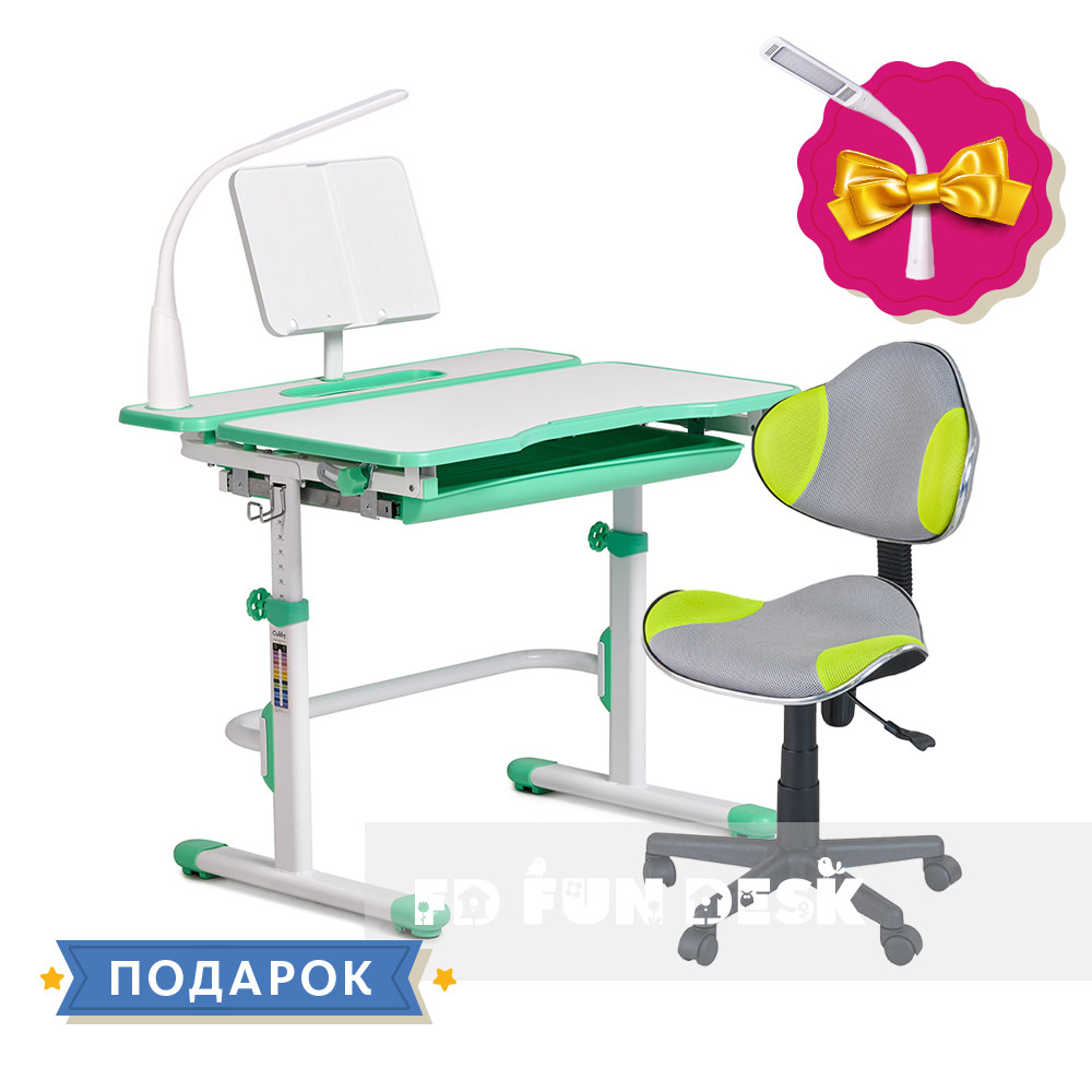 Комплект зростаюча парта Cubby Fressia Green+комп'ютерне крісло FunDesk LST3 Green Grey