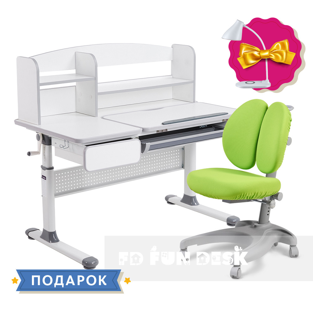 Комплект для школярів парта Cubby Rigu Grey + ергономічне крісло FunDesk Solerte Green