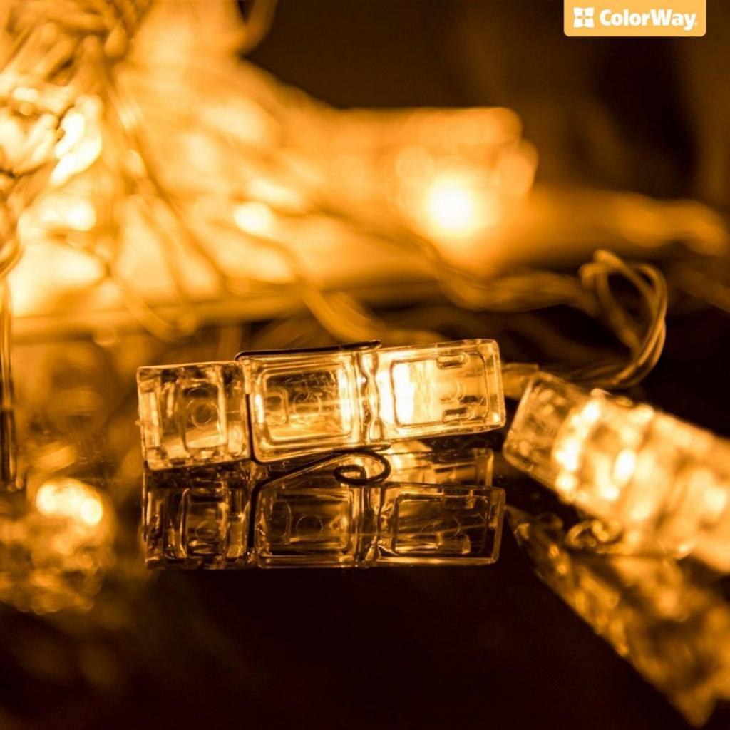 Прикраса декоративна 40 LED, 4.2м, гирлянда с прищепками ColorWay (CW-LCP-40L42B) Тип - універсальне, матеріал - пластик, живлення