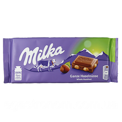 Шоколад цілий лісовий горіх Мілка Milka whole hazelnut 100g 17шт/ящ (Код: 00-00005501)