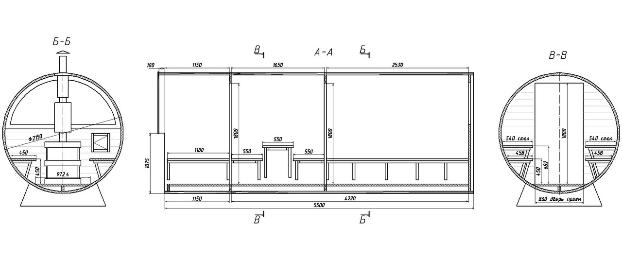 баня-бочка план-схема