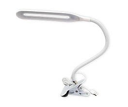 Настільна лампа світлодіодна на прищіпці гнучка LED Beluck USB кабель біла