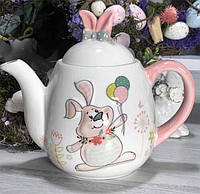 Заварочный керамический чайник Веселый кролик 990 мл Пасхальная посуда