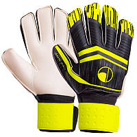 Перчатки для футбола с защитными вставками на пальцы черно-салатовые FB-900, 9