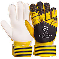 Футбольные перчатки с защитными вставками на пальцы CHAMPIONS LEAGUE желто-черные FB-903, 9