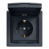 Розетка ІР 44 з кришкою з заземленням з захисними шторками антрацит Schneider Electric серія Asfora