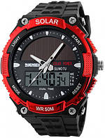 Skmei 1049 красные мужские спортивные часы с солнечной батареей