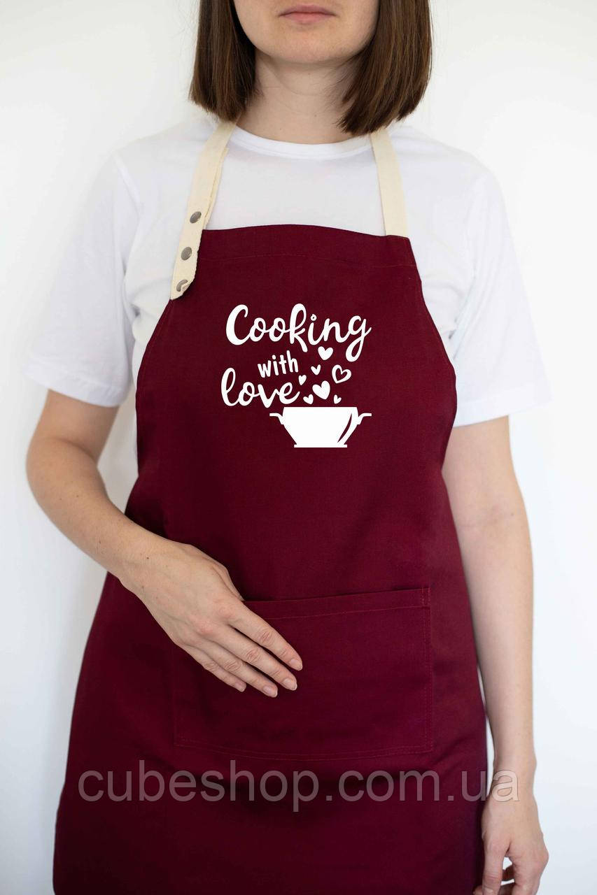 Фартух "Cooking with love" бордовий, фото 1