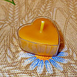 Воскова чайна свічка Коралова Валентинка 14г в пластиковому прозорому контейнері, бджолиний віск, фото 4