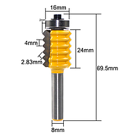 Фреза сращивания для клеевого соединения Ø20х69.5 мм хвостовик 8 мм