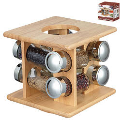 Набір для спецій Stenson 8 скляних ємностей на дерев'яній підставці 17.5*17.5*17 см