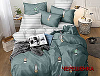 Ткани-компаньоны для постельного белья Бязь Gold Lux зеленая с кактусами, белая в полоску (A+B) - (50м+50м)