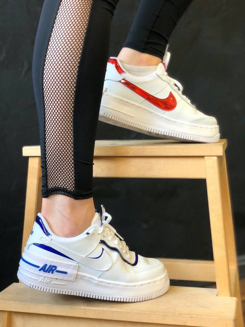 Жіночі кросівки білі з рожевим Nike Air Force 1 Shadow. Кроси для дівчат Найк Аір Форс Шедоу