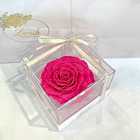 Яскраво-рожевий стабілізований бутон троянди в подарунковій коробці Lerosh - Premium ORIGINAL
