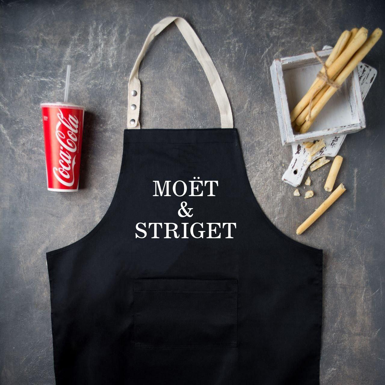 Фартух для готування чорний з великою кишенею "Moёt & striget"