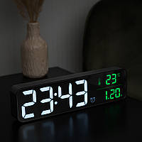 Цифровий годинник з LED дисплеєм електронний дзеркальний Losso Premium (GT) LONG з LED підсвічуванням чорний, будильник