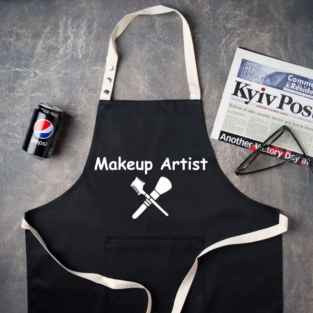 Фартух чорний для салону краси з написом "Makeup Artist"