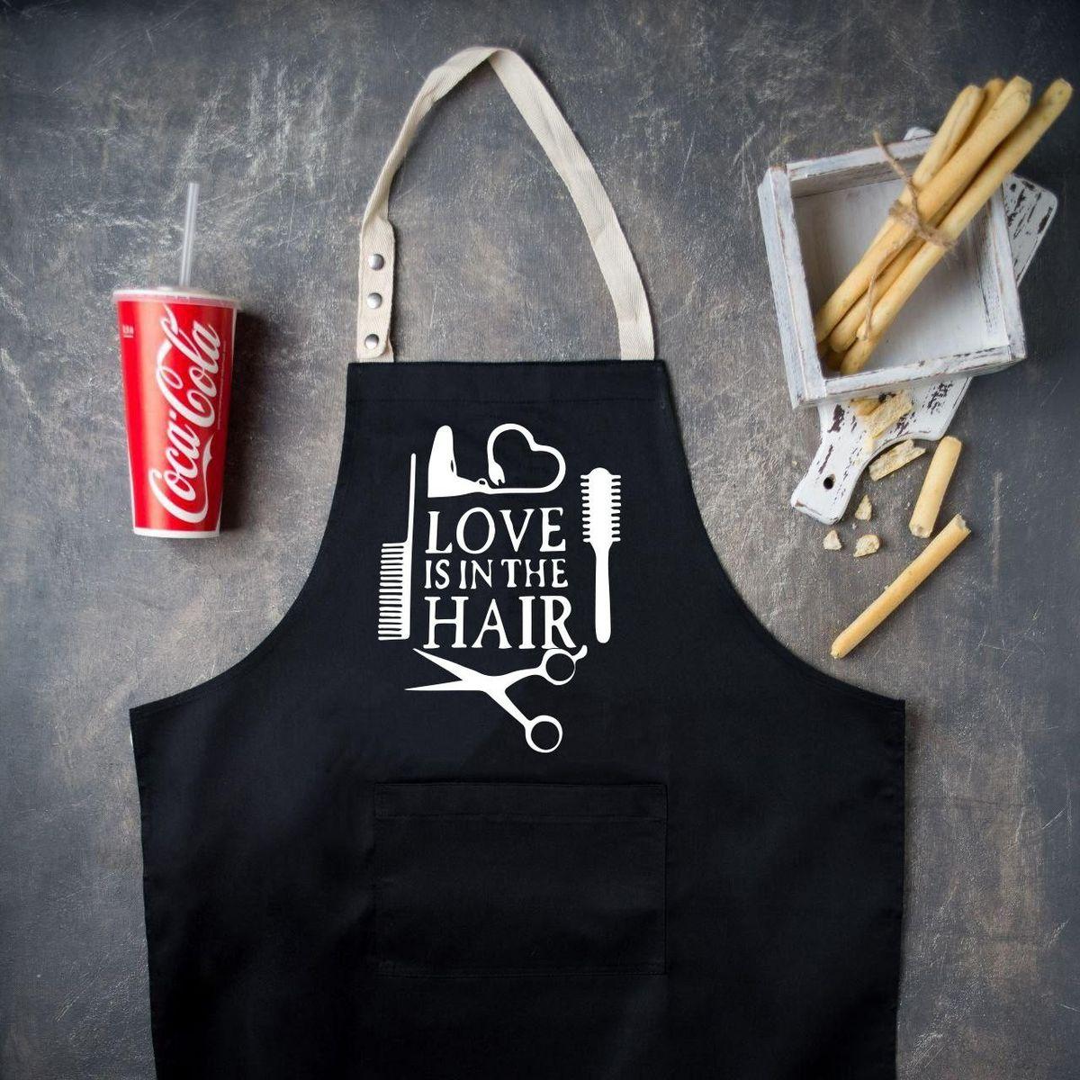 Фартух для перукаря з написом "Love is in the hair"