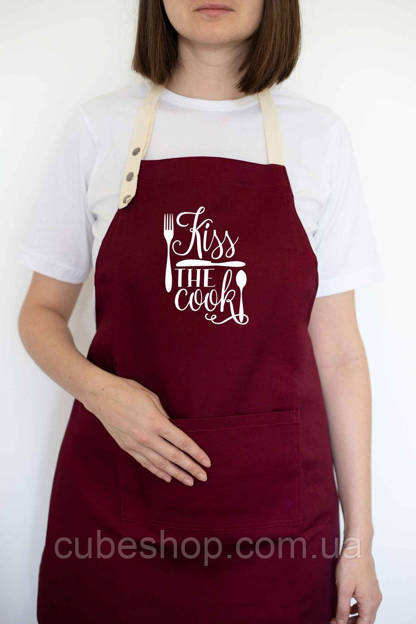 Фартух "Kiss the cook" бордовий, фото 1