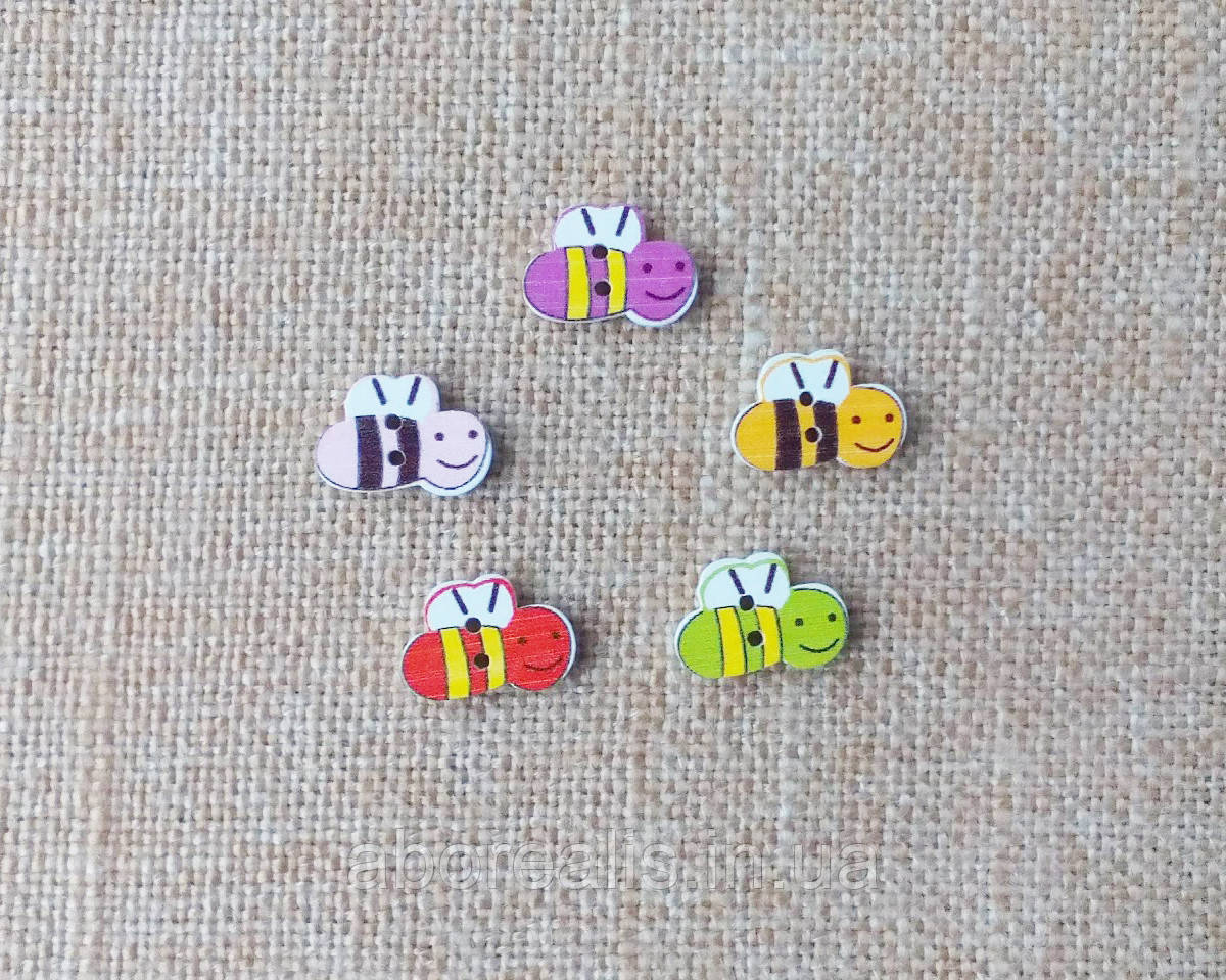Гудзики дерево "Бджоли" .Мікс 5 шт, фото 1