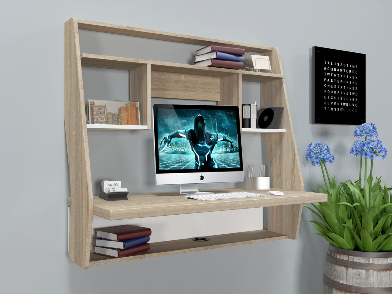 Навісний комп'ютерний стіл AirTable-III SW ЛДСП Сонома/Білий (Comfy-Home ТМ)