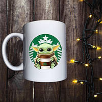 Чашка з принтом YODA STARBUCKS керамічна, кухоль з дизайном старбакс