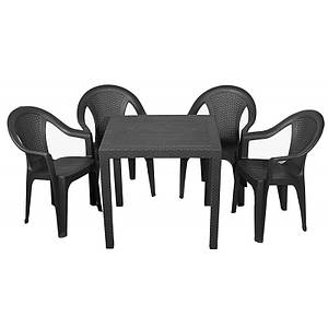 Набір садових меблів під ротанг King 1 стіл + крісло Ischia 4 шт. виробництво Італія колір антрацит