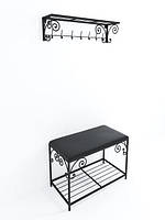 Комплект для передпокою Грінвіч Пуф + Вішалка метал чорний оксамит сидіння екошкіра Родео-05 чорна (TeneroTM)