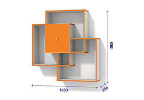 Полиця No12 ДСП біла аляска, жовтогарячий 1080*250*11080 мм (Luxe StudioTM)