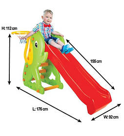 Дитяча пластикова гірка з баскетбольним кільцем Pilsan "Elephant Slide" 06-160 Зелена