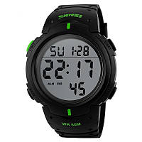 Skmei 1068 мужские спортивные часы черные с зелеными вставками