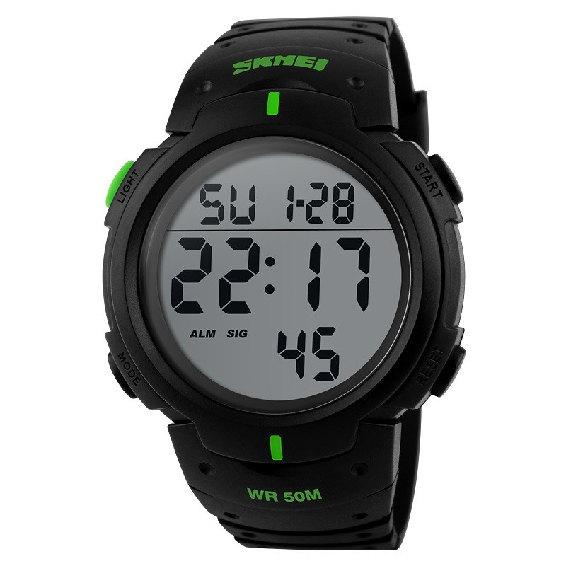 Skmei 1068 чоловічі спортивні годинники чорні з зеленими вставками, фото 1
