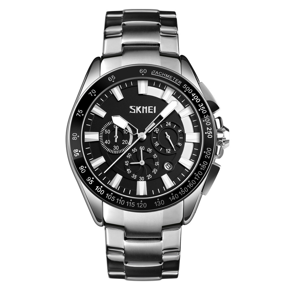 Skmei 9167 чорні з білими вставками чоловічі класичні годинник, фото 1