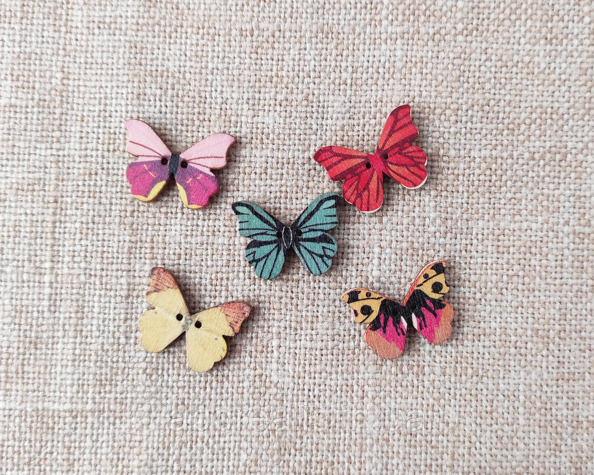 Гудзики дерево "Метелики" .Мікс 5 шт, фото 1