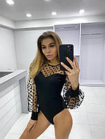 Женское боди под горло с рукавами в горошек