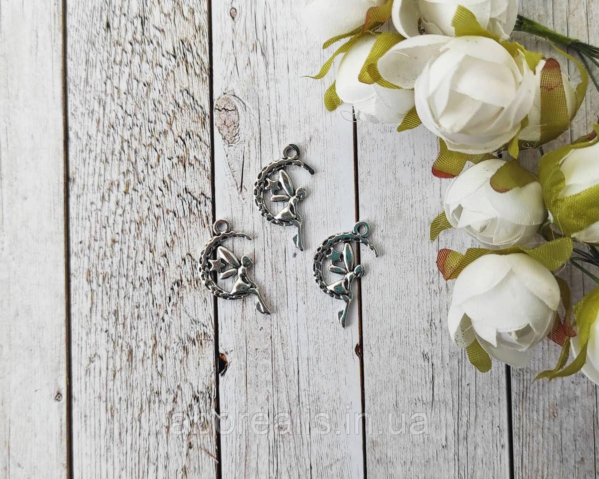 Металева підвіска "Фея на місяці". 1 шт, фото 1