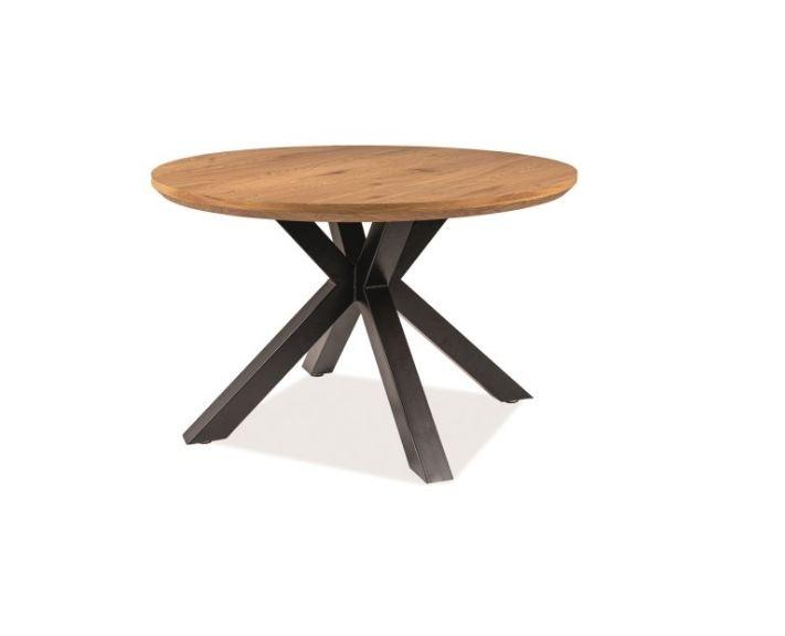 Стіл обідній Ritmo метал Чорний матовий, стільниця шпон Дуб Ø 120 (SignalTM)