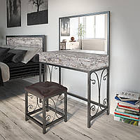 Трюмо з пуфом Спліт метал чорне срібло ДСП Кантрі лейбл, екошкіра Родео-03 (TeneroTM)