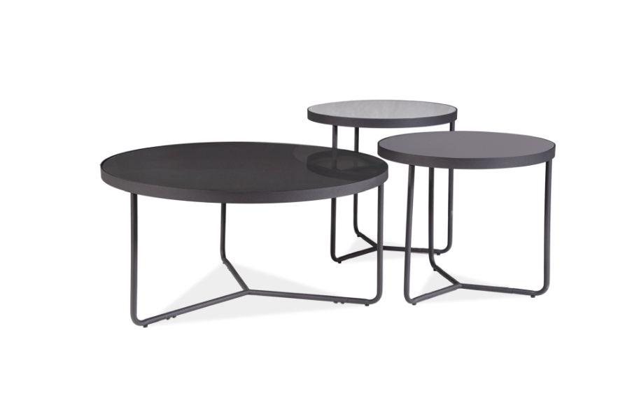 Стіл журнальний Artemida метал Чорний, стільниця скло Світло-сірий/Сірий/Чорний Ø80 (SignalTM)