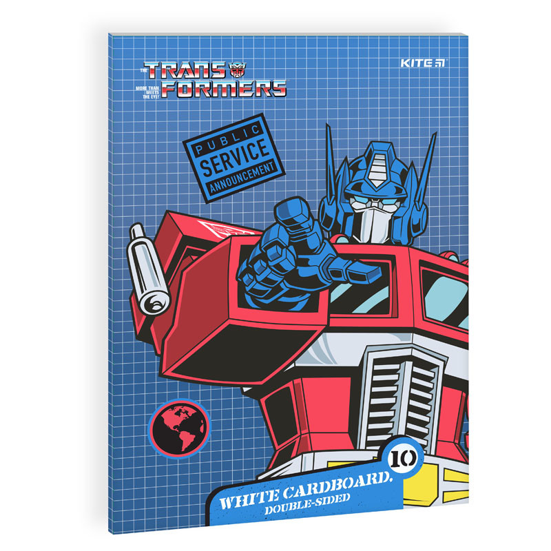 Картон білий односторонній Kite Transformers 210 г/м2 A4 10 аркушів (TF21-254)