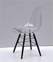 Стул Nik Q BK Carbon прозрачный акрил, черные буковые ножки, Eames DSW Chair transparent