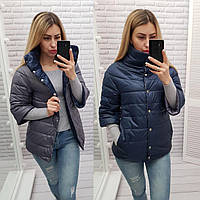 Куртка жіноча весна 3/4 рукав, арт. 415, синій / сірий